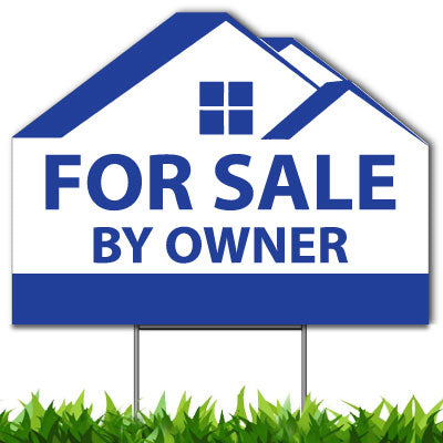 For Sale By Owner Custom Yard Sign, Die Cut to House Shape, 18x24 Inch Yard Sign, Single Side Print, Outdoor, Weatherproof Corrugated Plastic, Metal H-Stake Included, v1