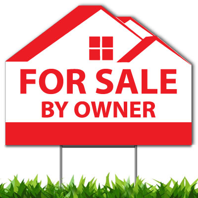 For Sale By Owner Custom Yard Sign, Die Cut to House Shape, 18x24 Inch Yard Sign, Single Side Print, Outdoor, Weatherproof Corrugated Plastic, Metal H-Stake Included, v1