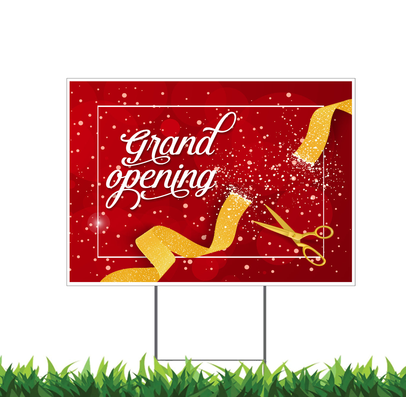 Grand Opening, Yard Sign, 18x12, 24x18, 36x24, Double Sided, H-Stake Included, v1