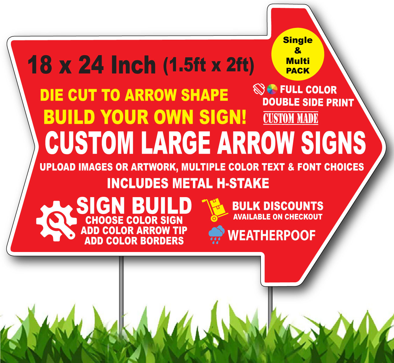 Custom Arrow Shape Die Cut Yard Sign