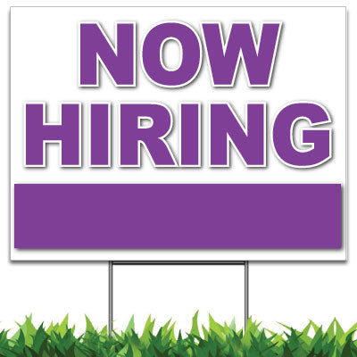 Custom Now Hiring Sign Purple