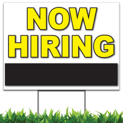 Custom Now Hiring Sign Yellow Black