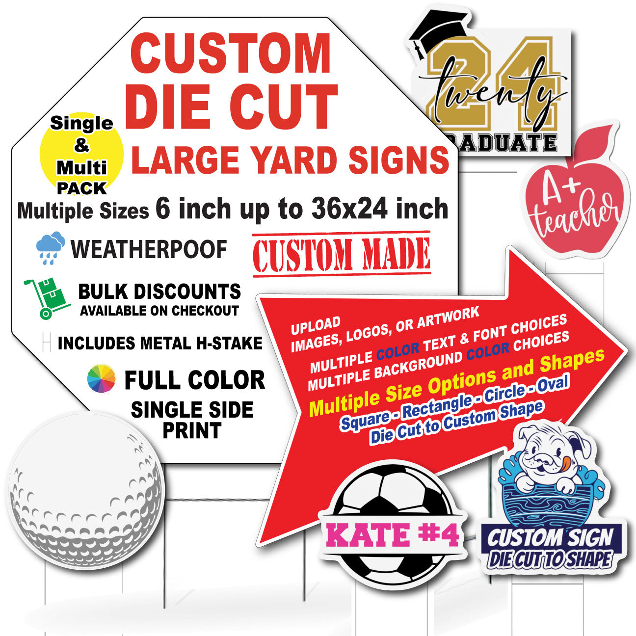 Custom Die Cut Yard Signs, Contour Shape Cut Signs