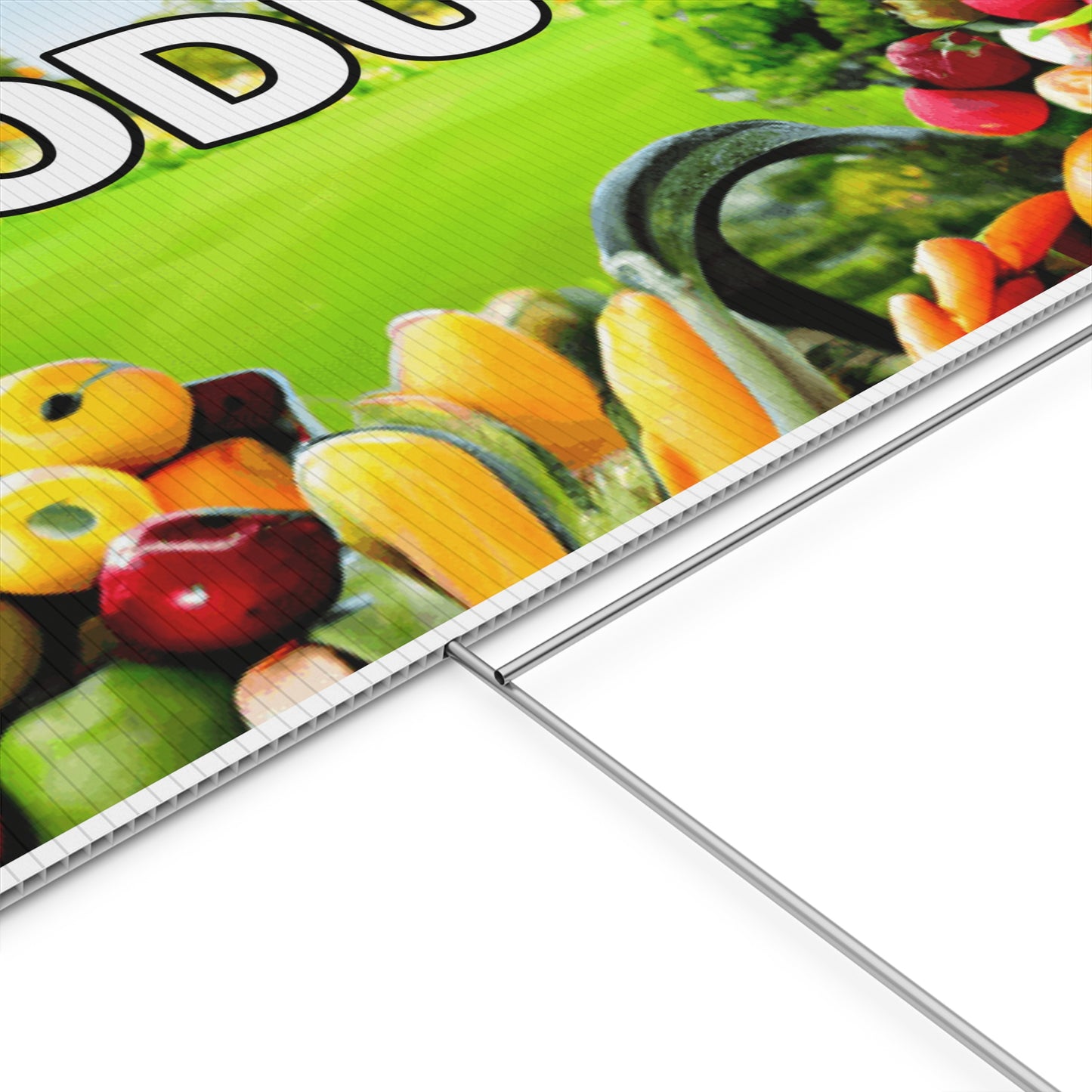 Fresh Produce Yard Sign, 18x12, 24x18, 36x24, Double Sided, H-Stake Included, v1