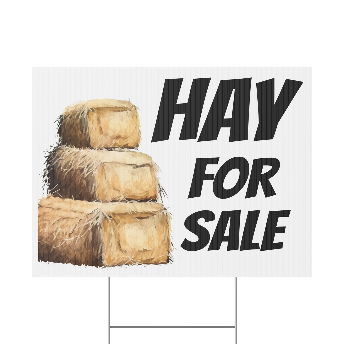 Three hay bales with 'Hay for Sale' text on a white background