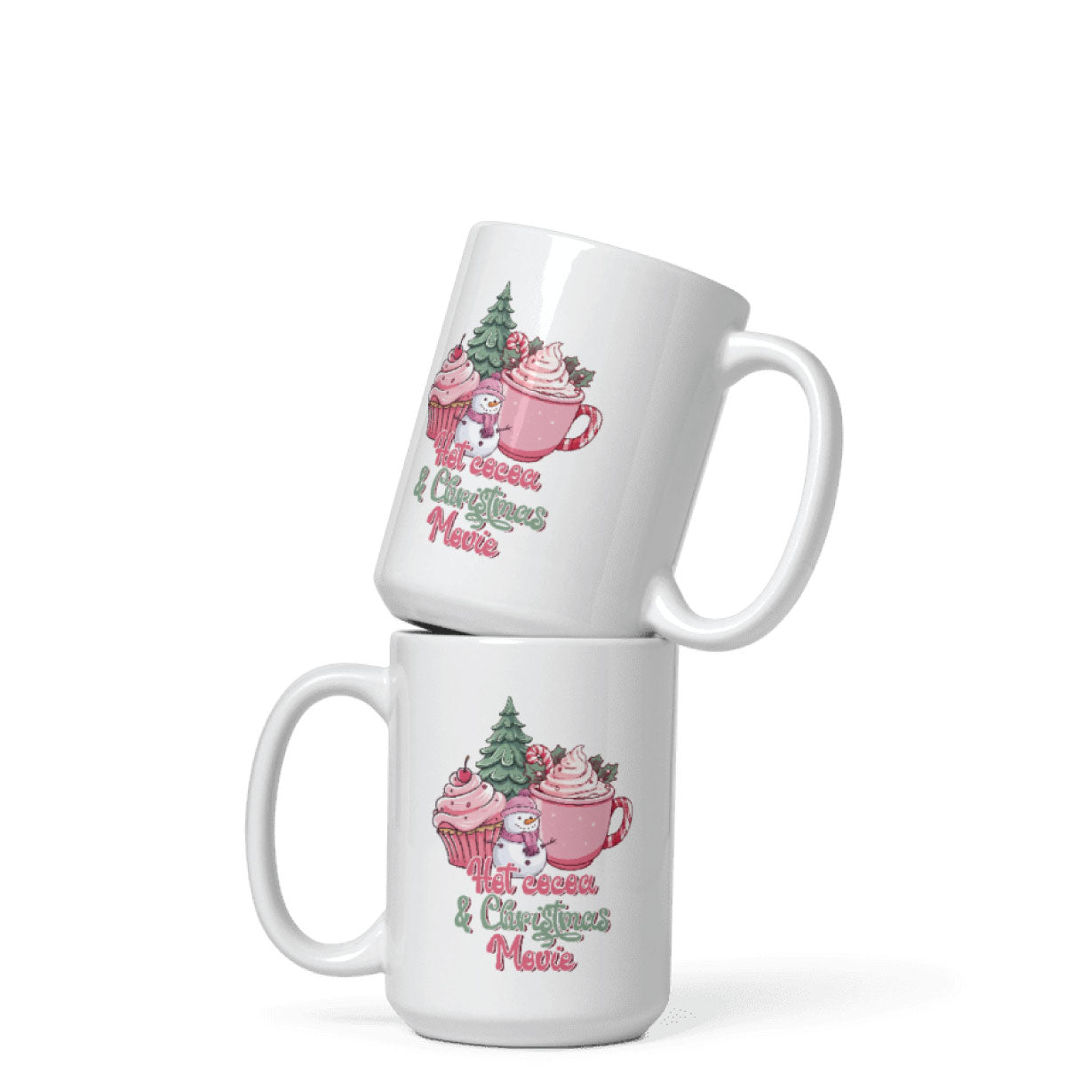 Hot Cocoa Christmas Movie Mug with Pink Snowman
