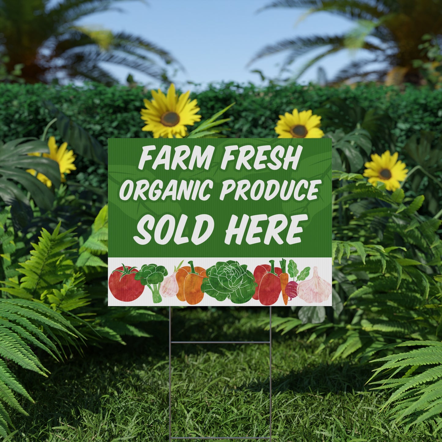 Farm Fresh Organic Produce Sign, Yard Sign, 18x12, 24x18, 36x24, Double Sided, H-Stake Included, v1