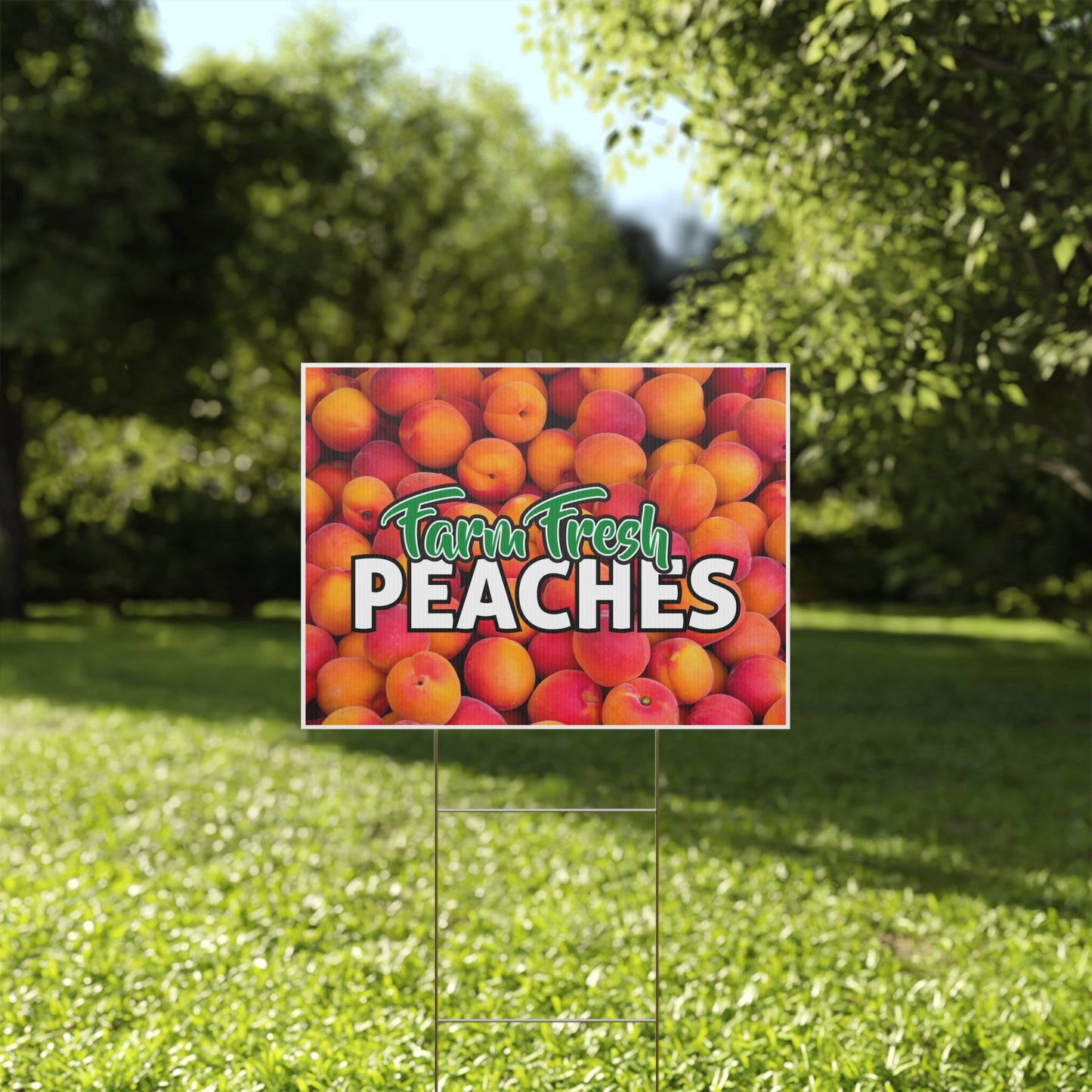 Farm Fresh Peaches Sign, Peach Yard Sign, 18x12, 24x18, 36x24, Double Sided, H-Stake Included