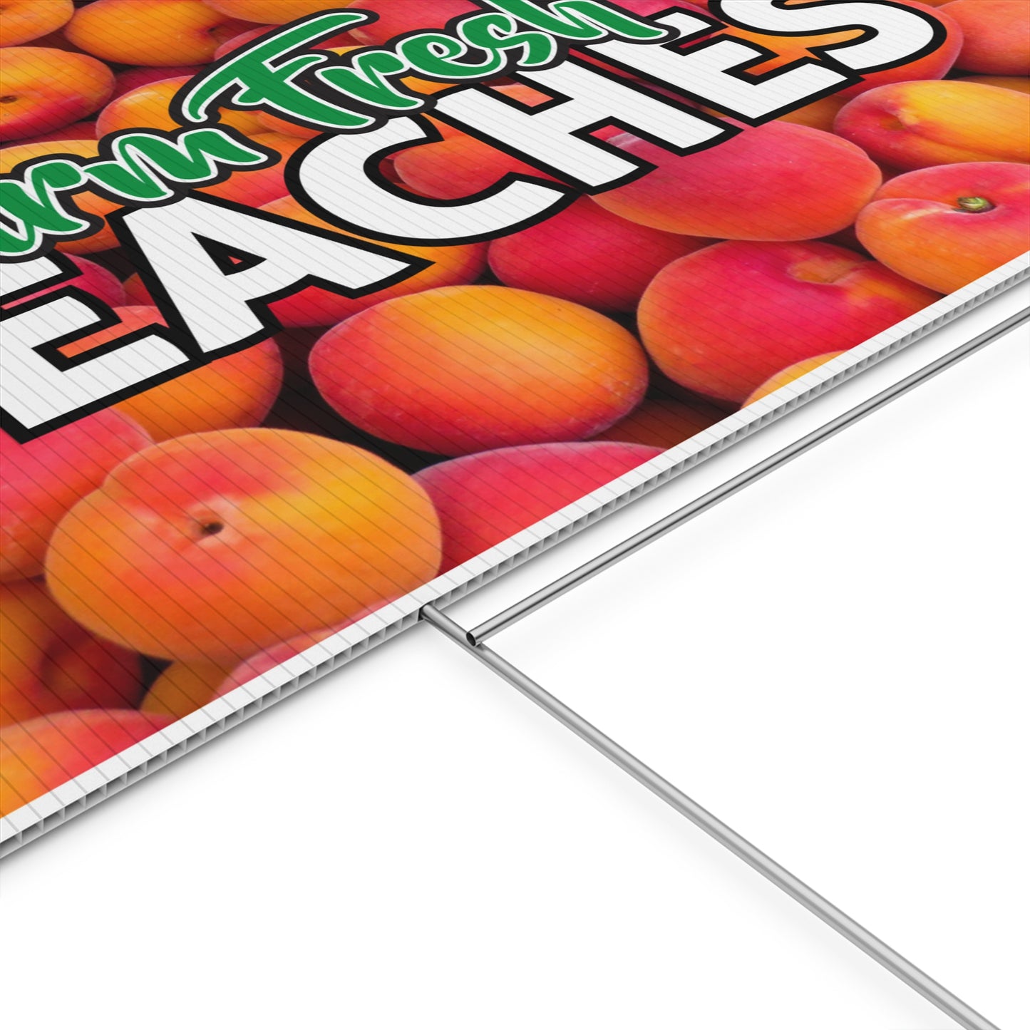 Farm Fresh Peaches Sign, Peach Yard Sign, 18x12, 24x18, 36x24, Double Sided, H-Stake Included