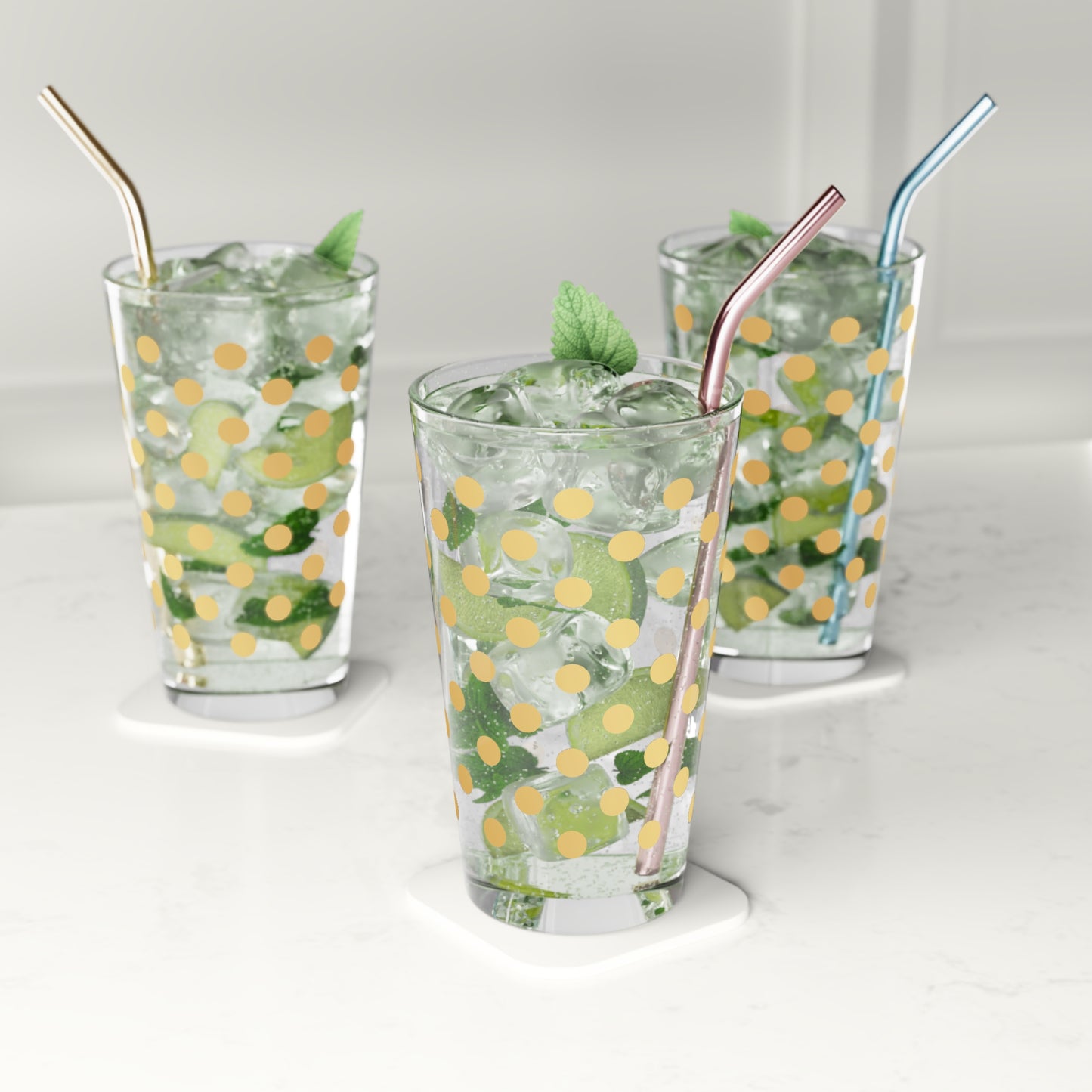 Polka Dot Pint Glasses Gold