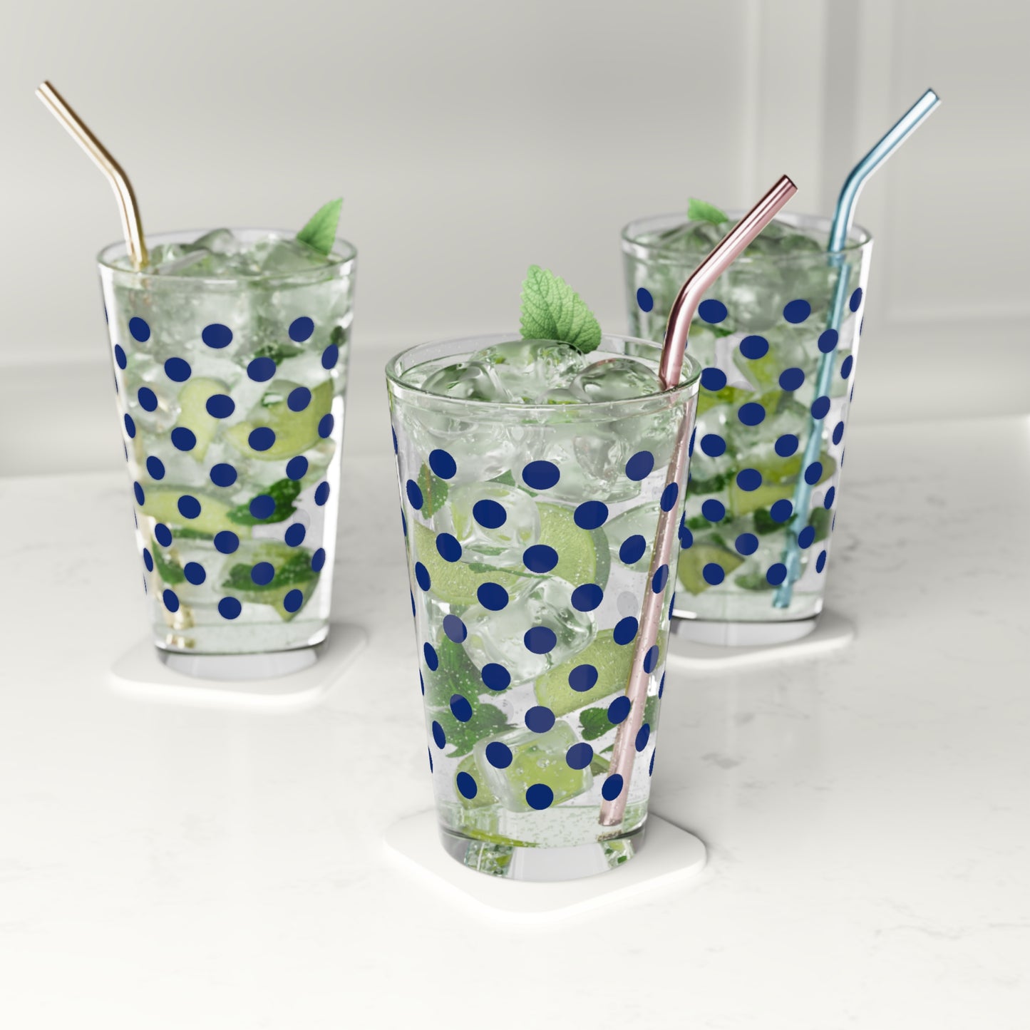 Polka Dot Pint Glasses Navy Blue
