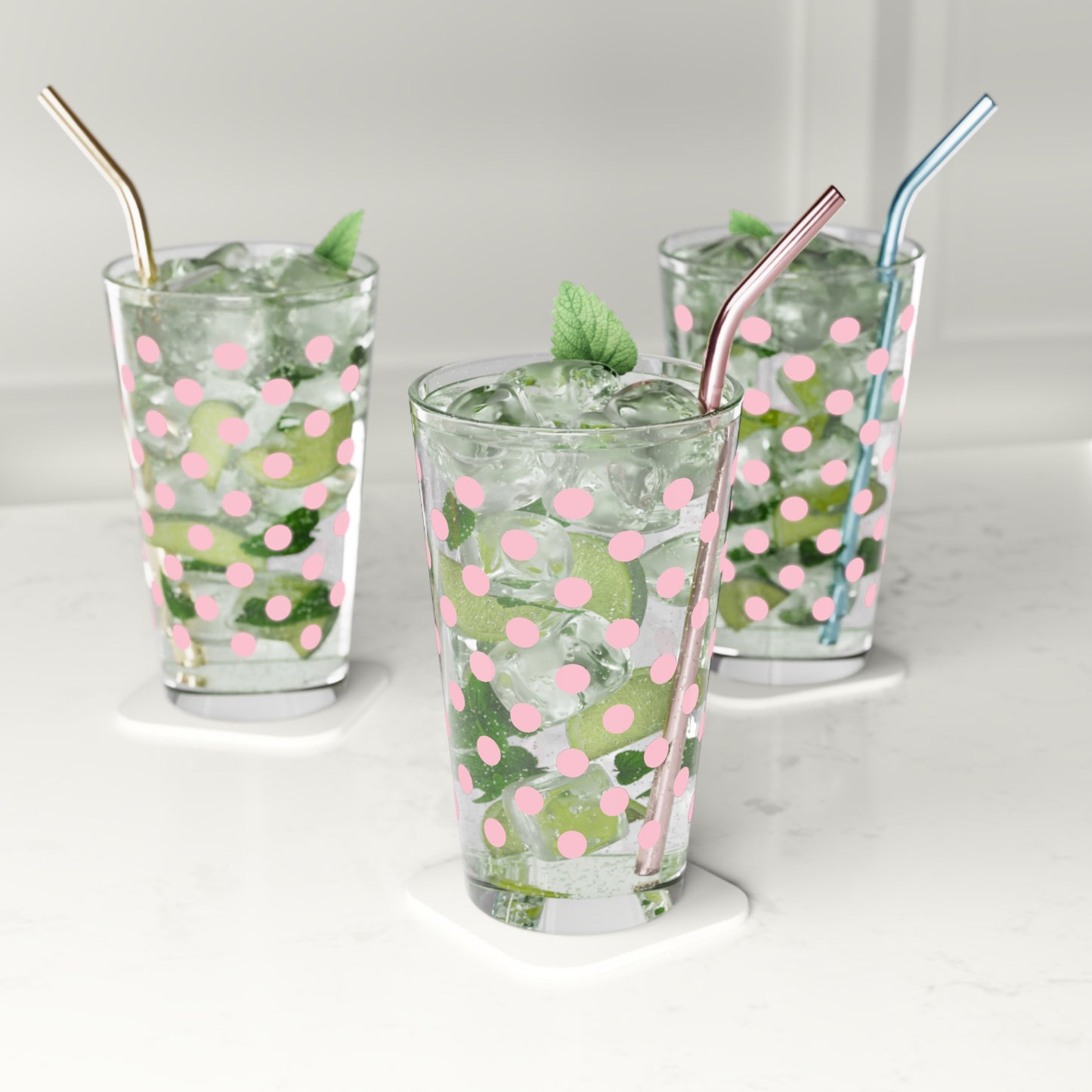 Polka Dot Pint Glasses Pink