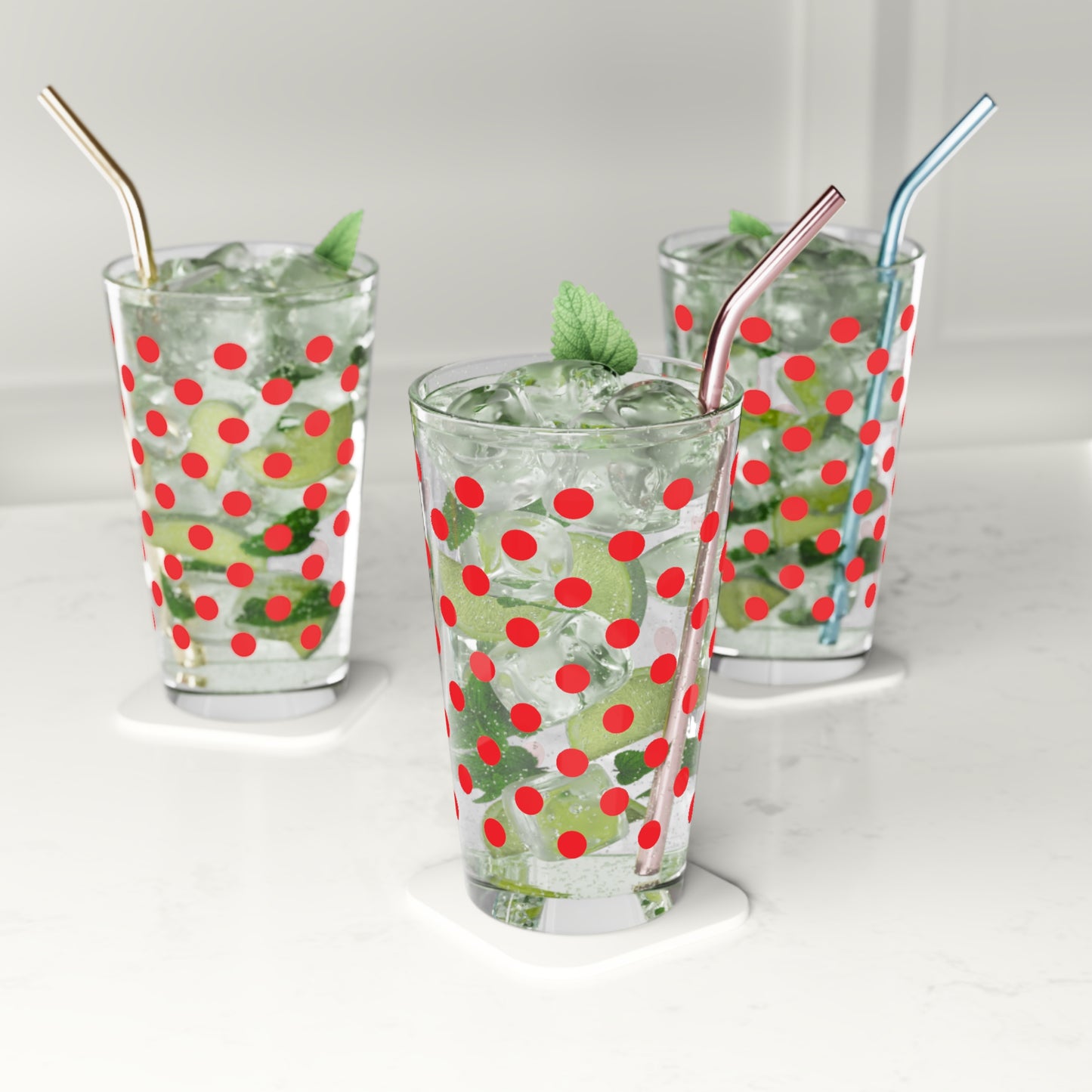 Polka Dot Pint Glasses Red