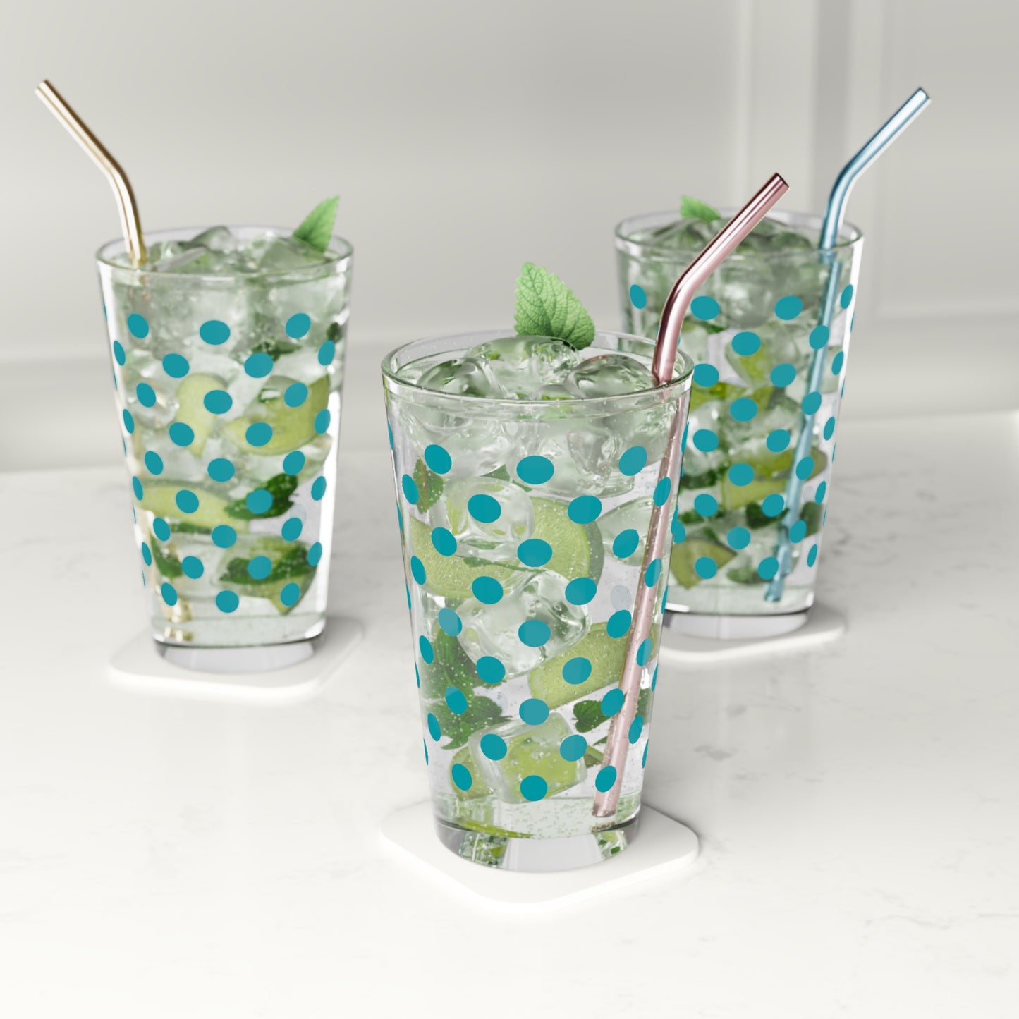 Polka Dot Pint Glasses Teal