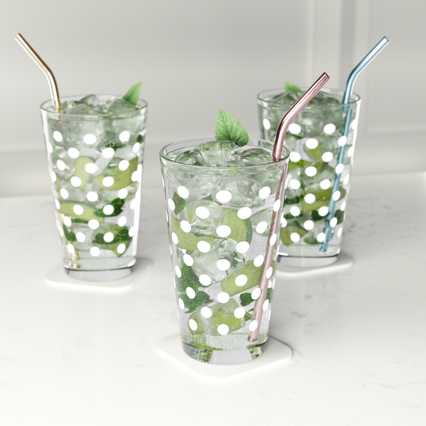 Polka Dot Pint Glasses White