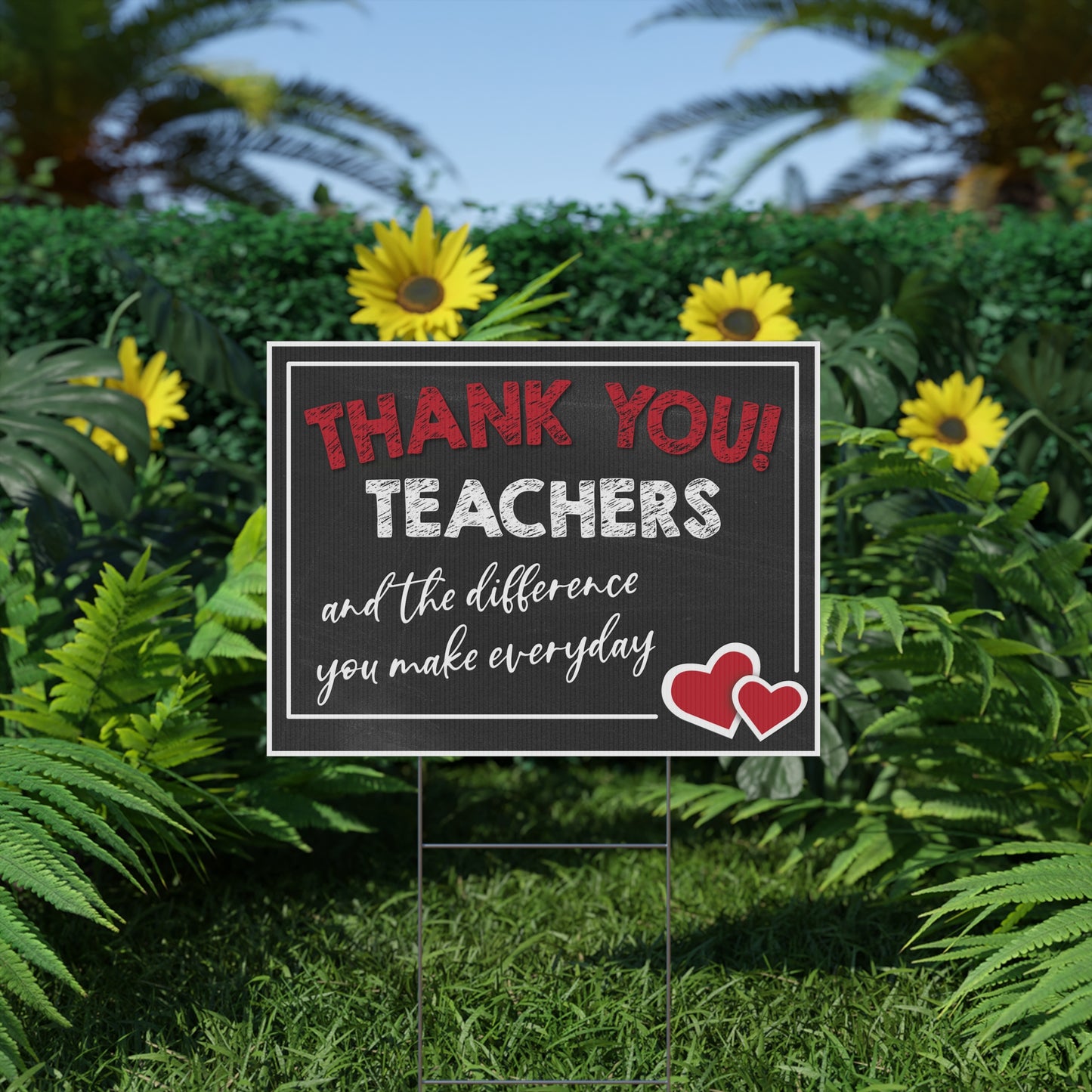Thank You Teachers Chalkboard Hearts Yard Sign