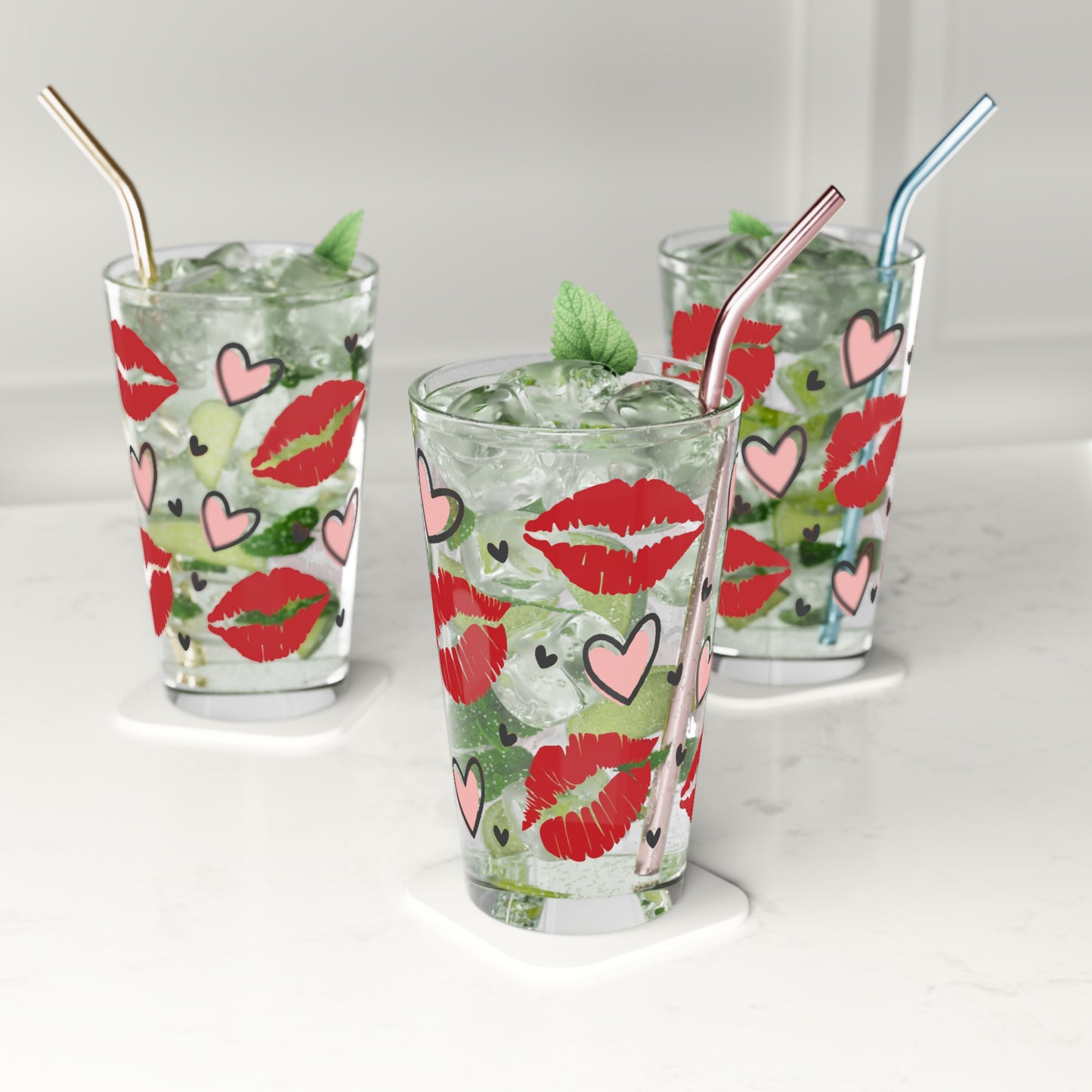Red Lips Pint Glass, Valentines Day Glasses