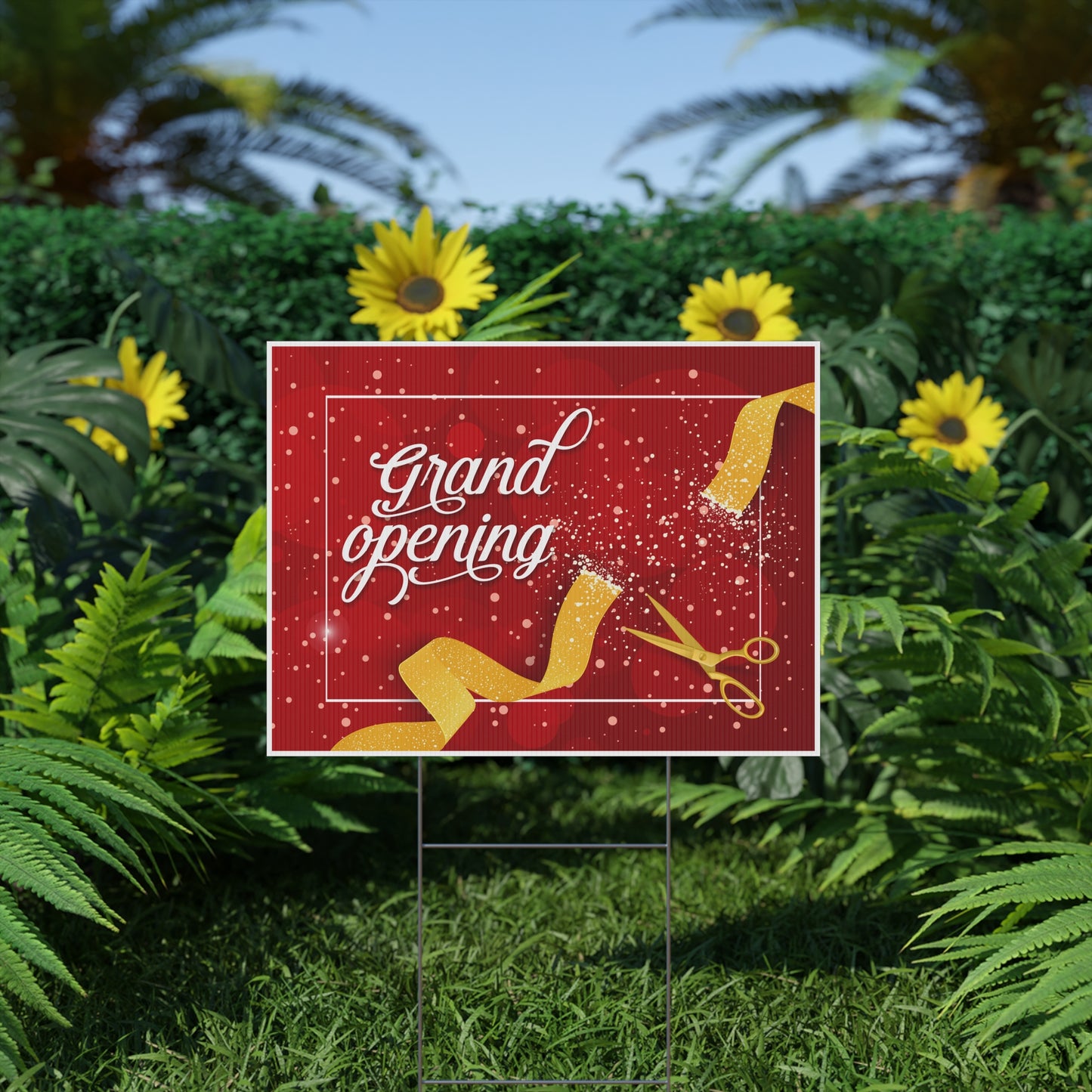 Grand Opening, Yard Sign, 18x12, 24x18, 36x24, Double Sided, H-Stake Included, v1