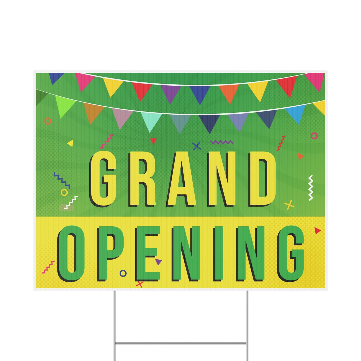 Grand Opening, Yard Sign, 18x12, 24x18, 36x24, Double Sided, H-Stake Included, v2