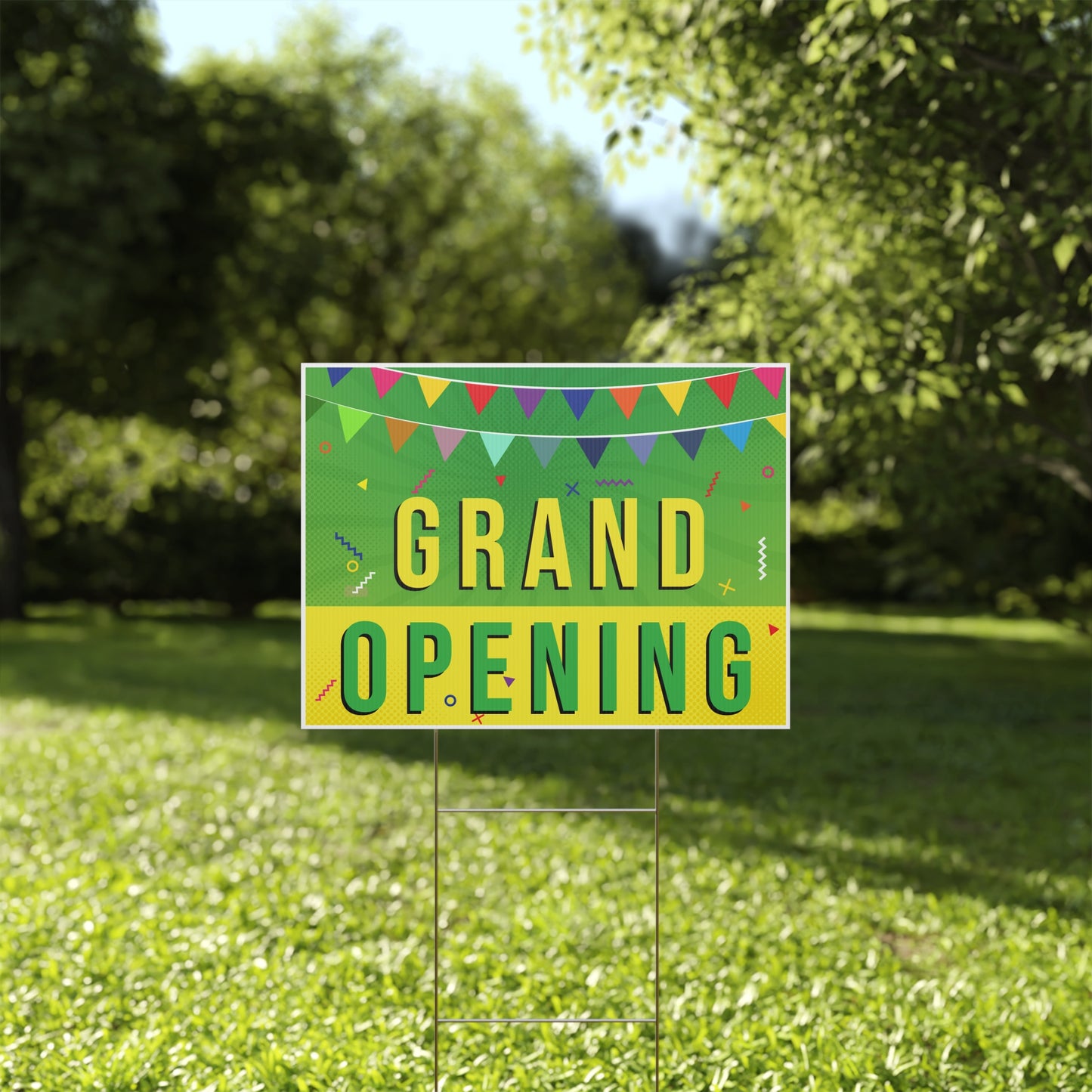 Grand Opening, Yard Sign, 18x12, 24x18, 36x24, Double Sided, H-Stake Included, v2