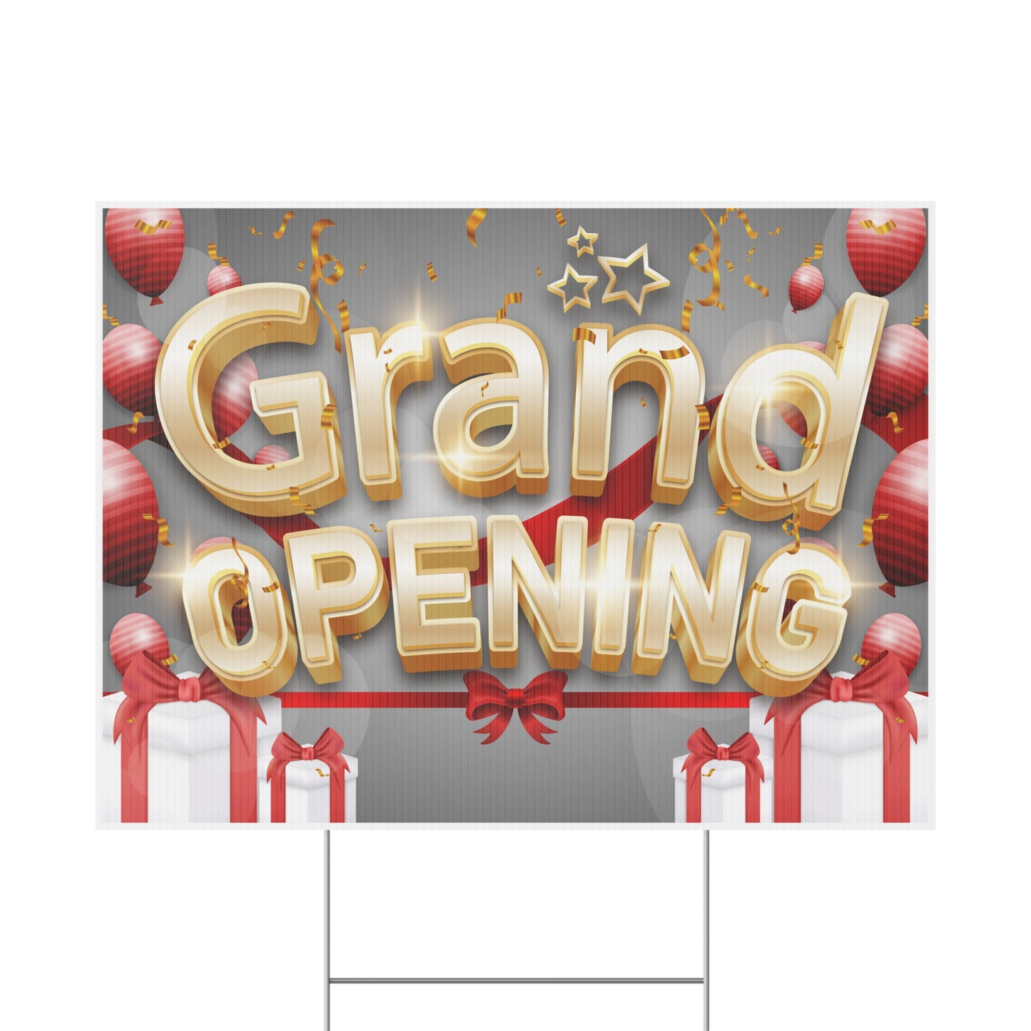Grand Opening, Yard Sign, 18x12, 24x18, 36x24, Double Sided, H-Stake Included, v3