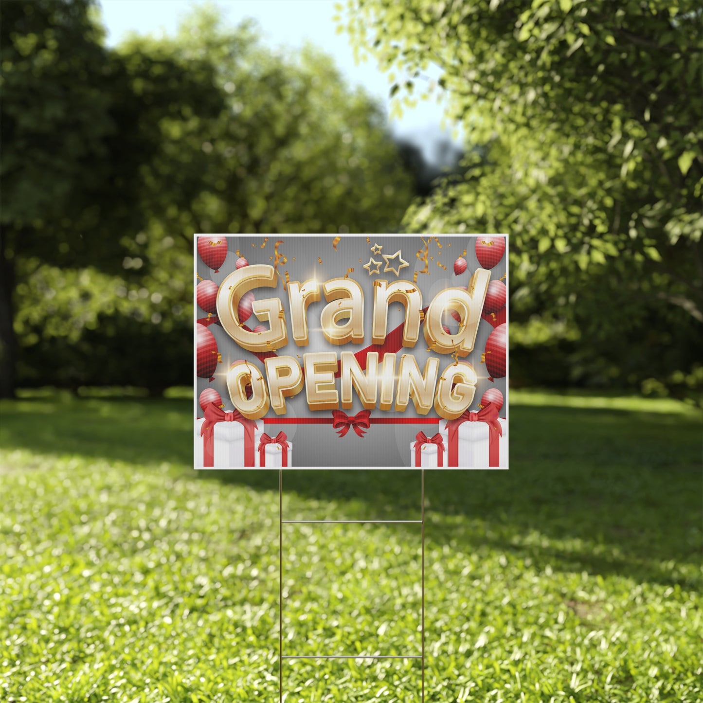 Grand Opening, Yard Sign, 18x12, 24x18, 36x24, Double Sided, H-Stake Included, v3