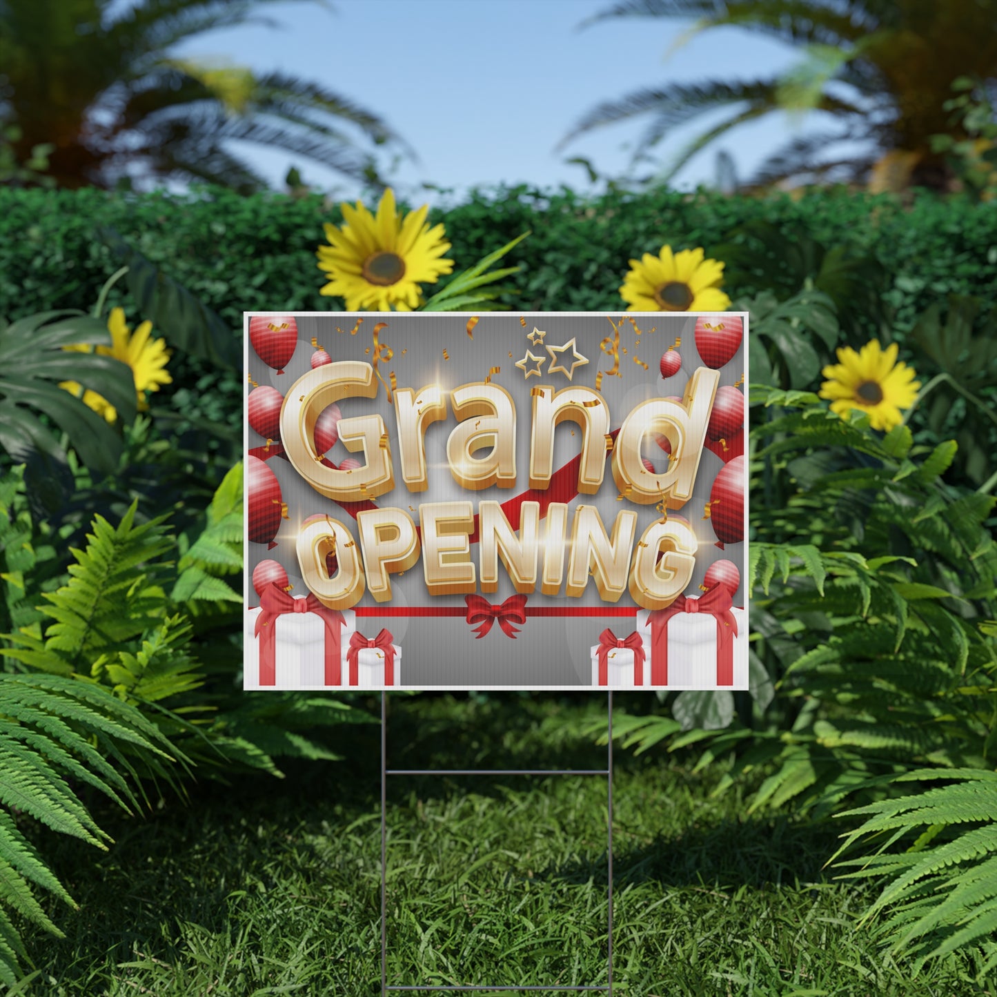 Grand Opening, Yard Sign, 18x12, 24x18, 36x24, Double Sided, H-Stake Included, v3