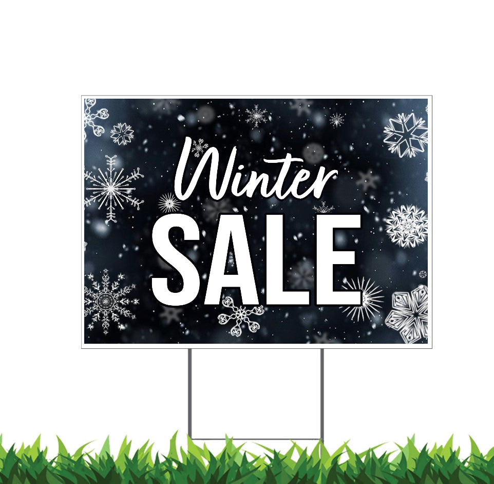 Seasonal Winter Storefront Yard Sign Snowman Winter Snowflakes Falling