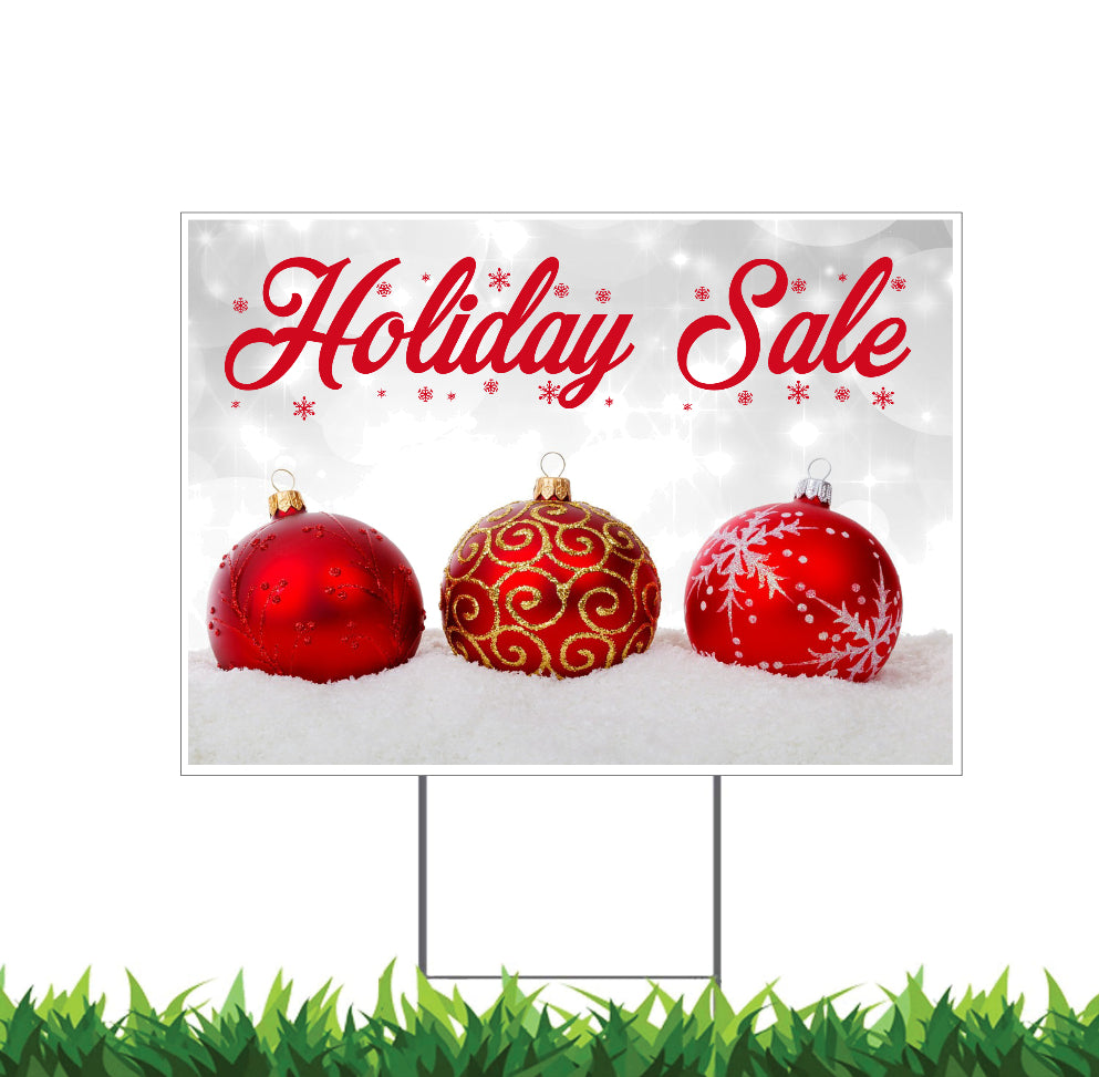 Holiday Storefront Yard Sign Ornaments Snow