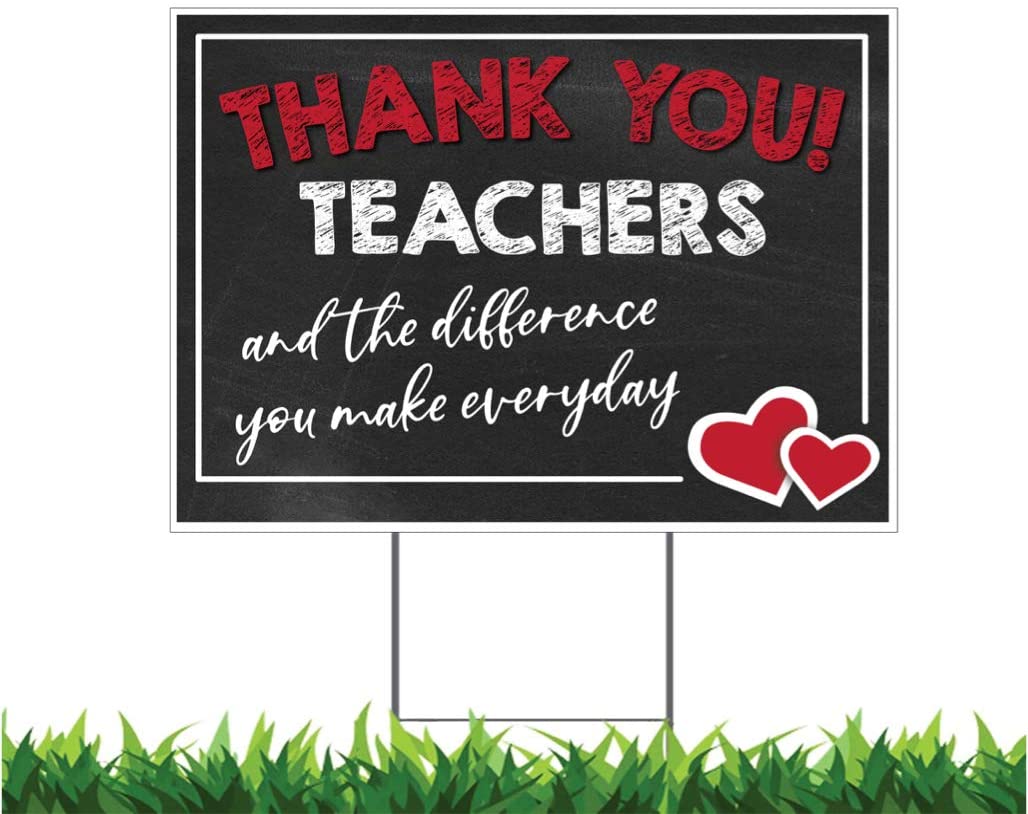Thank You Teachers Chalkboard Hearts Yard Sign