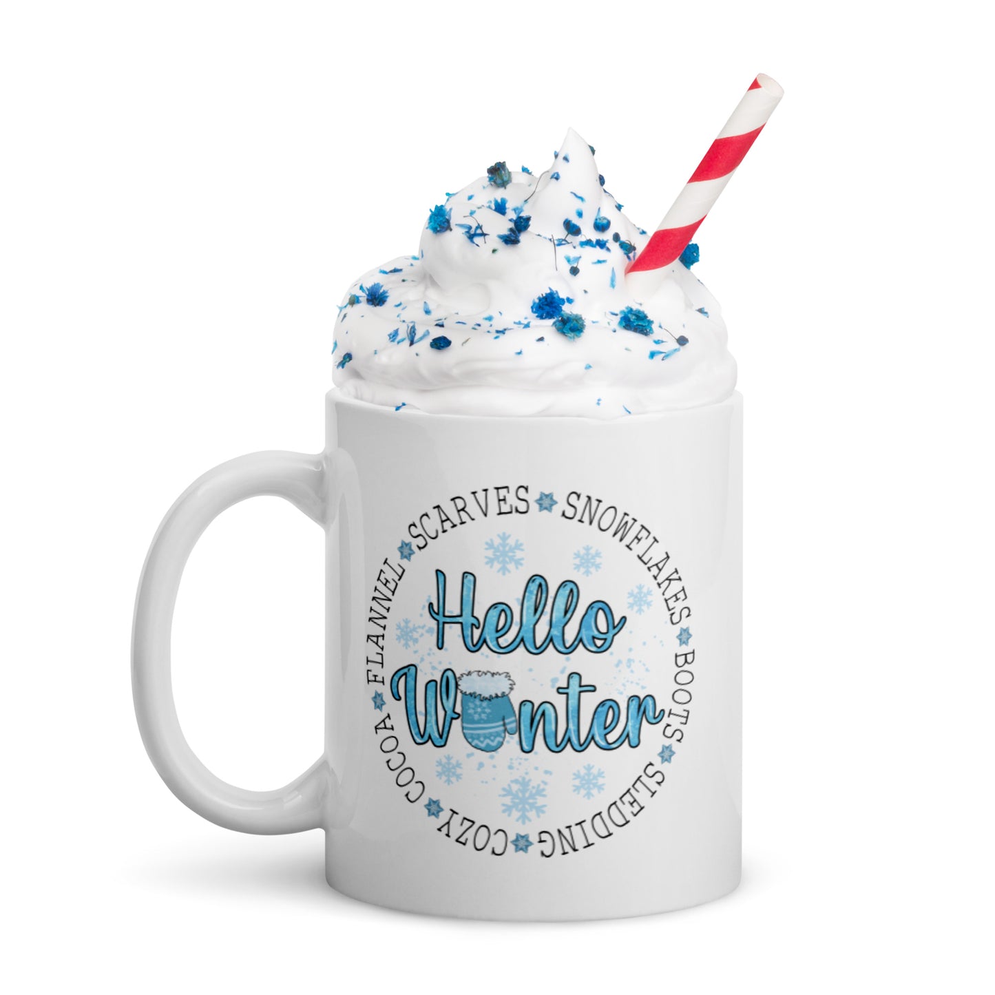 Hello Winter White glossy mug