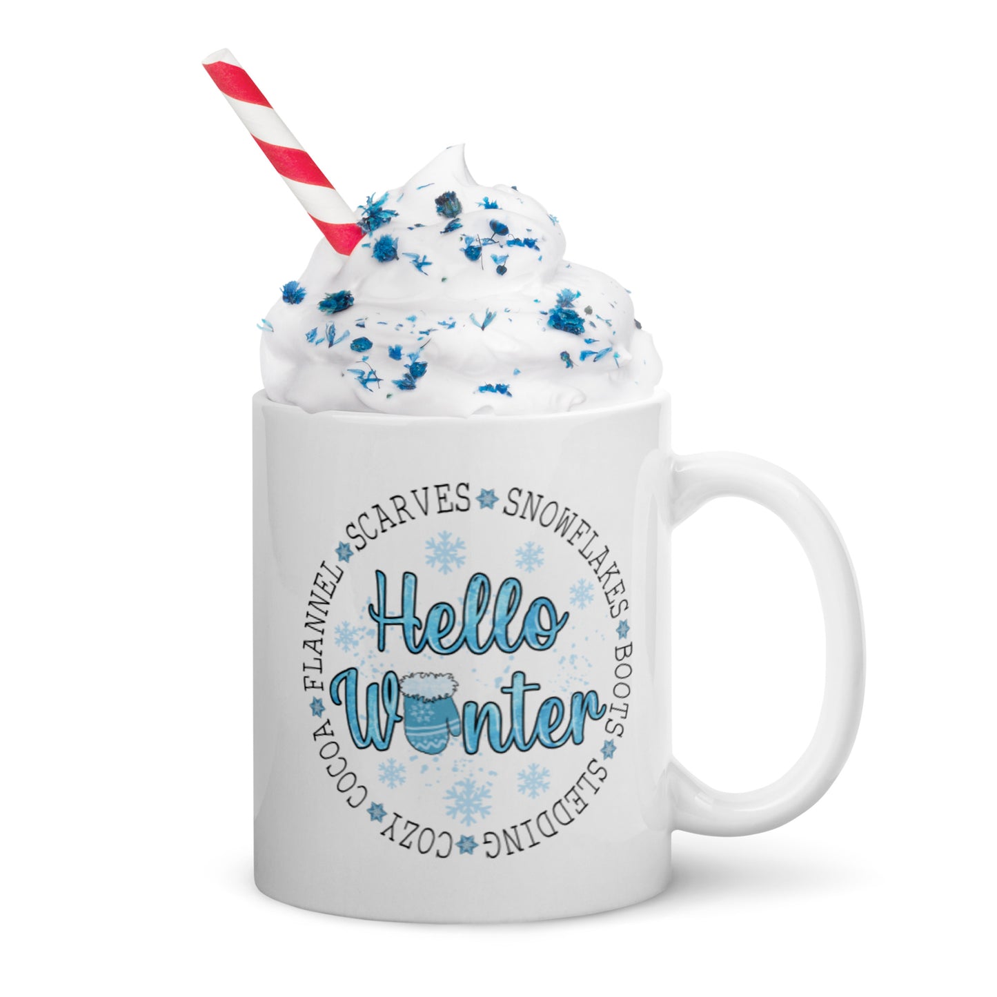 Hello Winter White glossy mug