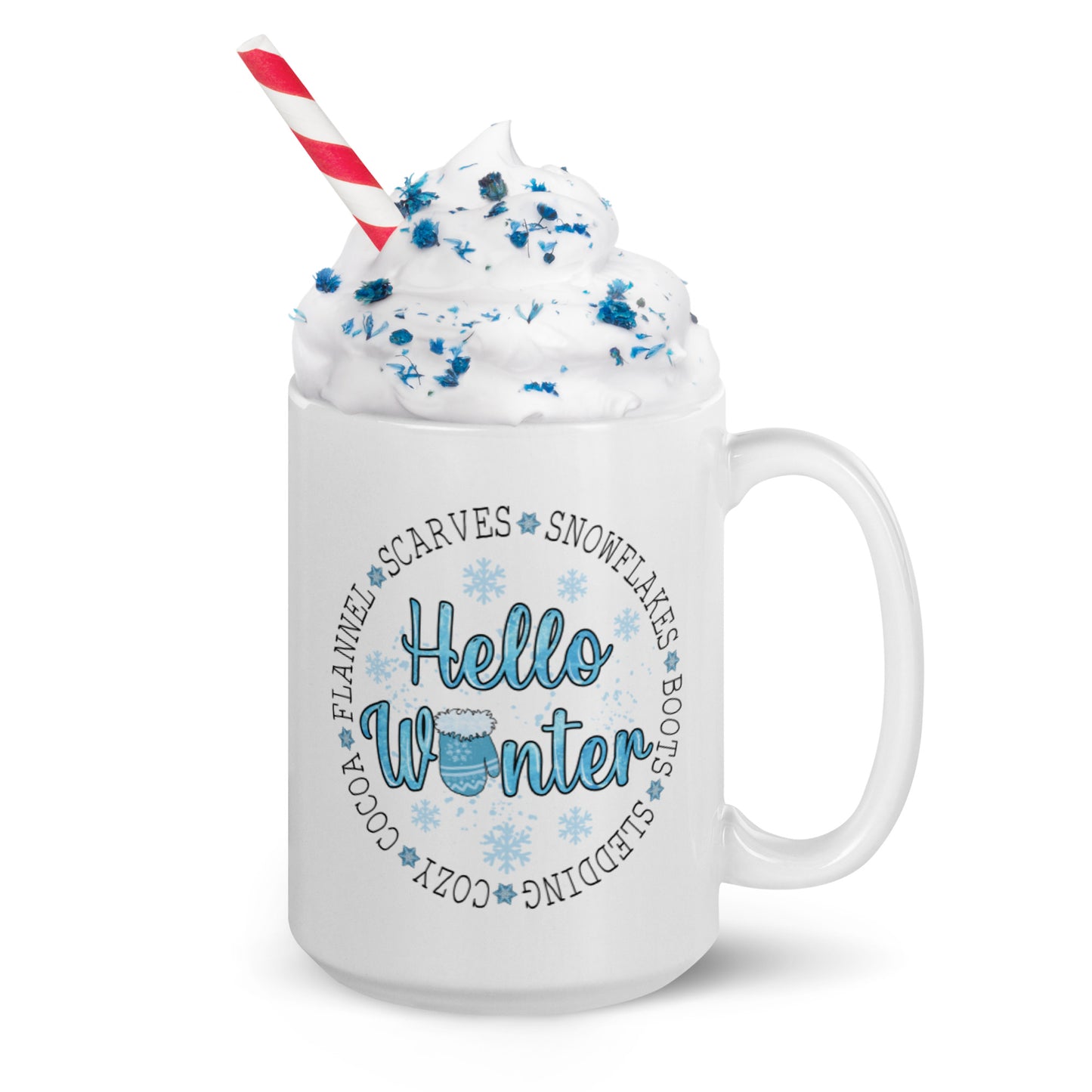 Hello Winter White glossy mug