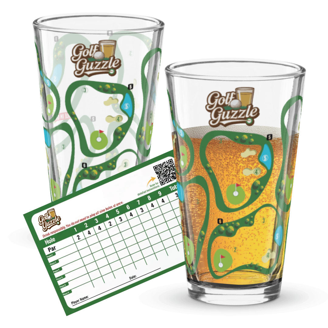 Golf Guzzle pint glass with drink level golf score markers