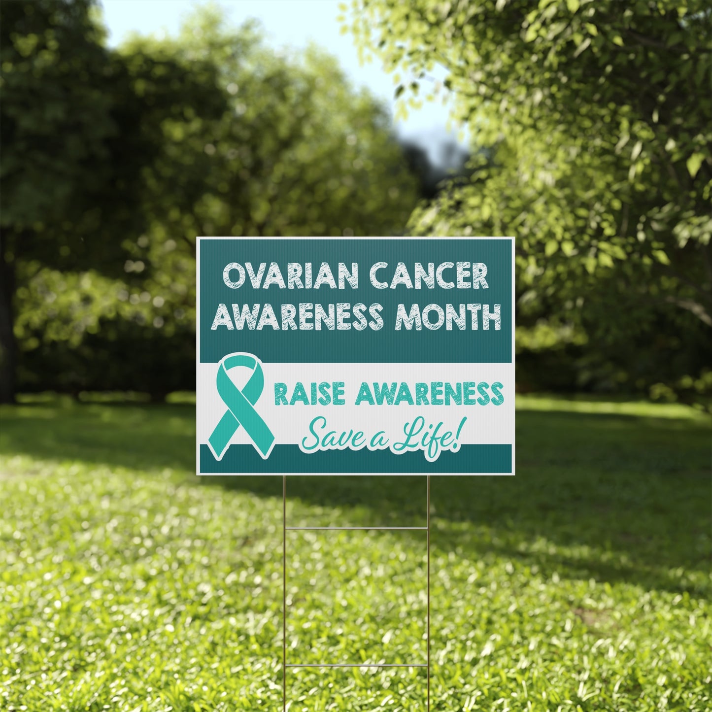 Ovarian Cancer Awareness Yard Sign, 18x12, 24x18, 36x24, H-Stake Included, v3