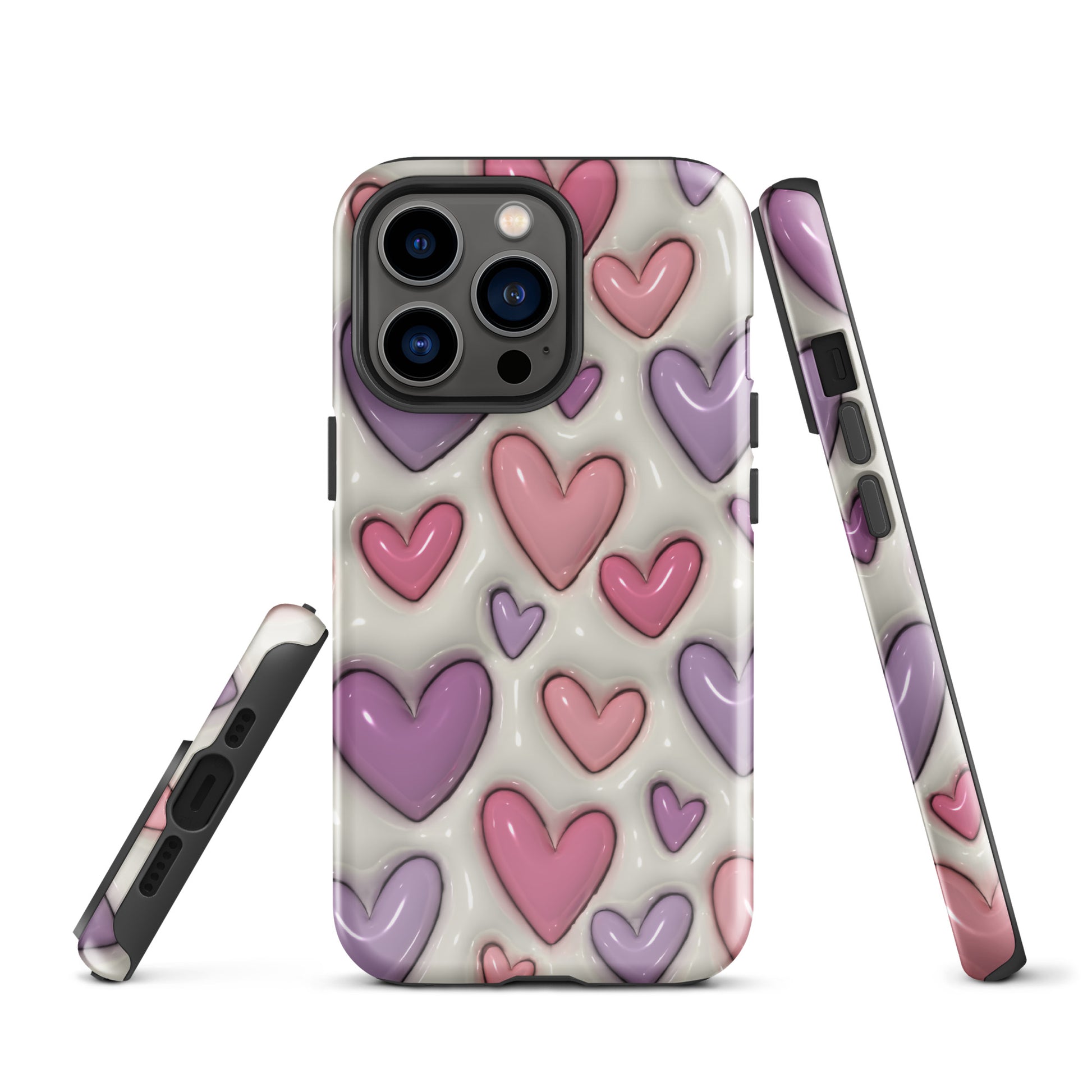 3D Hearts Effect iPhone 15 Case