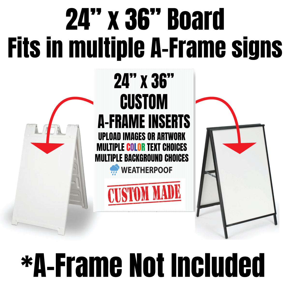 Custom A-Frame Sign Board 24 x 36 Inch Full Color Print Inserts and Text, Weatherproof Sandwich Board Signs for Outdoor, Sidewalk Sign for Business