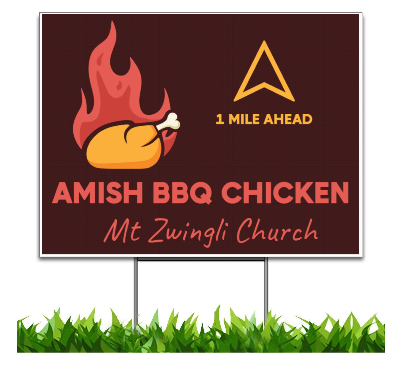 Amish BBQ Chicken 1 Mile Ahead Yard Sign, 24x18 inch Double Sided, H-Stake Included