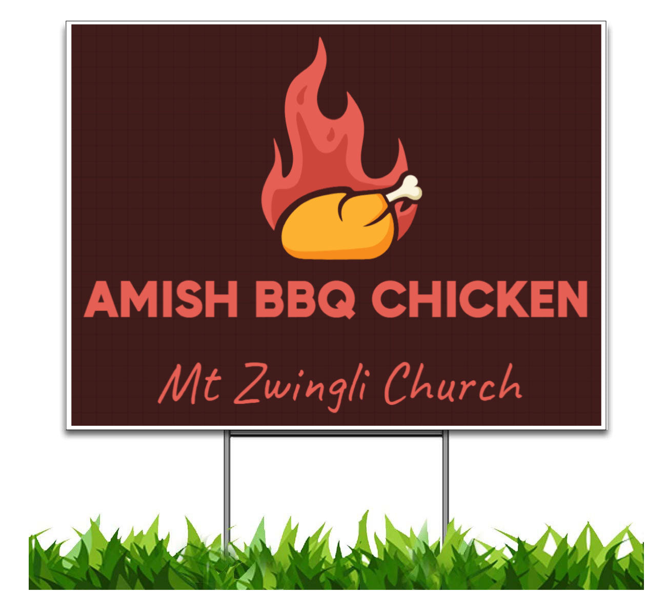 Amish BBQ Chicken Yard Sign, 24x18 inch Double Sided, H-Stake Included
