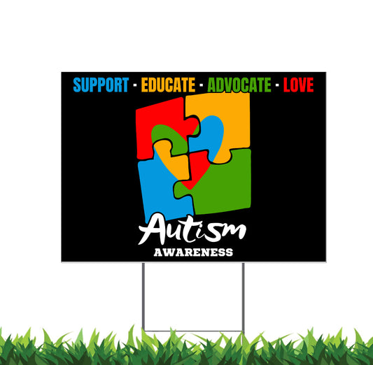 Autism Awareness Yard Sign, 18x12, 24x18, 36x24, Double Sided, H-Stake Included, v1