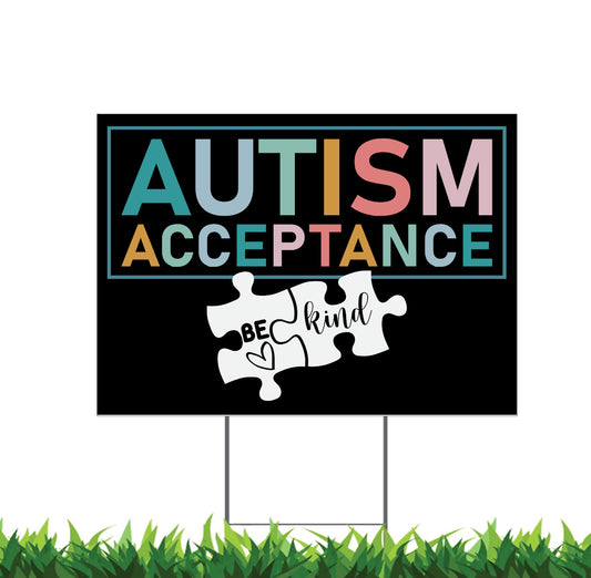 Autism Awareness Yard Sign, 18x12, 24x18, 36x24, Double Sided, H-Stake Included, v2