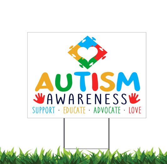 Autism Awareness Yard Sign, 18x12, 24x18, 36x24, Double Sided, H-Stake Included, v3