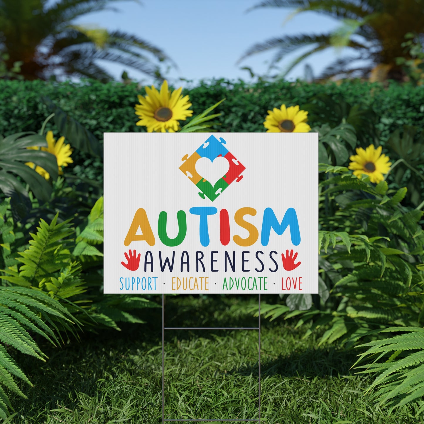 Autism Awareness Yard Sign, 18x12, 24x18, 36x24, Double Sided, H-Stake Included, v3