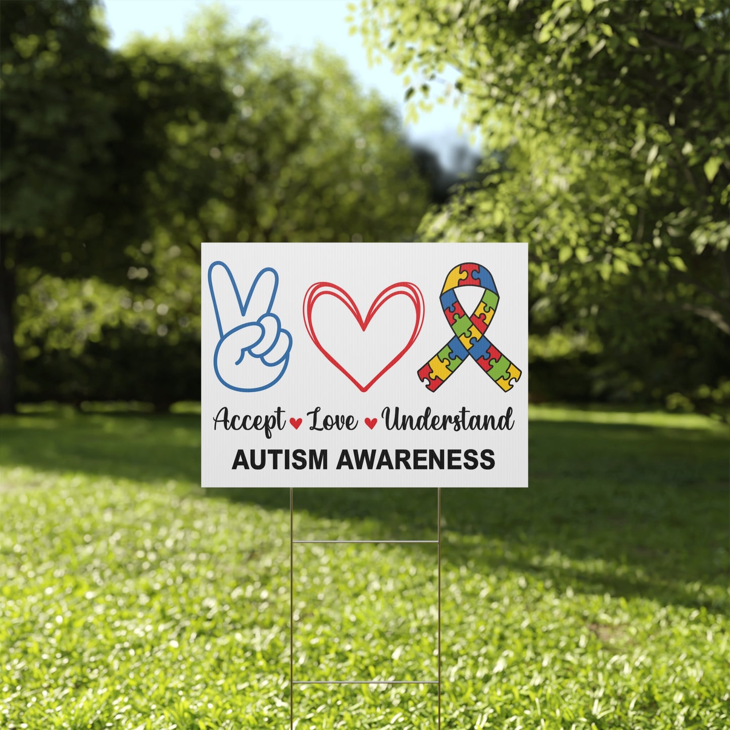 Autism Awareness Yard Sign, 18x12, 24x18, 36x24, Double Sided, H-Stake Included, v4