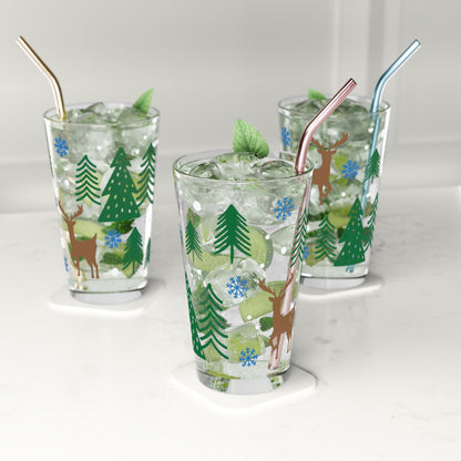 Holiday Reindeer Trees Snowflake Pint Glass