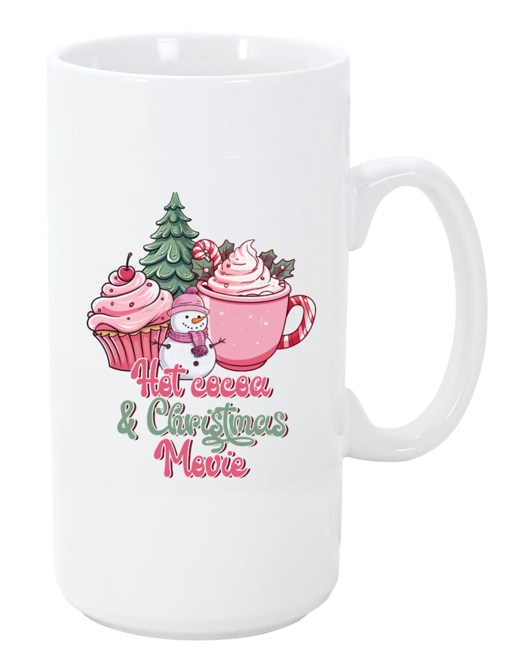 Christmas Movie Watching Coffee Mug with Pink Snowman, 11oz, 15oz, 20oz, Black Ringer Coffee Mug 11oz, Latte 12oz, v3 Ceramic Drinkware