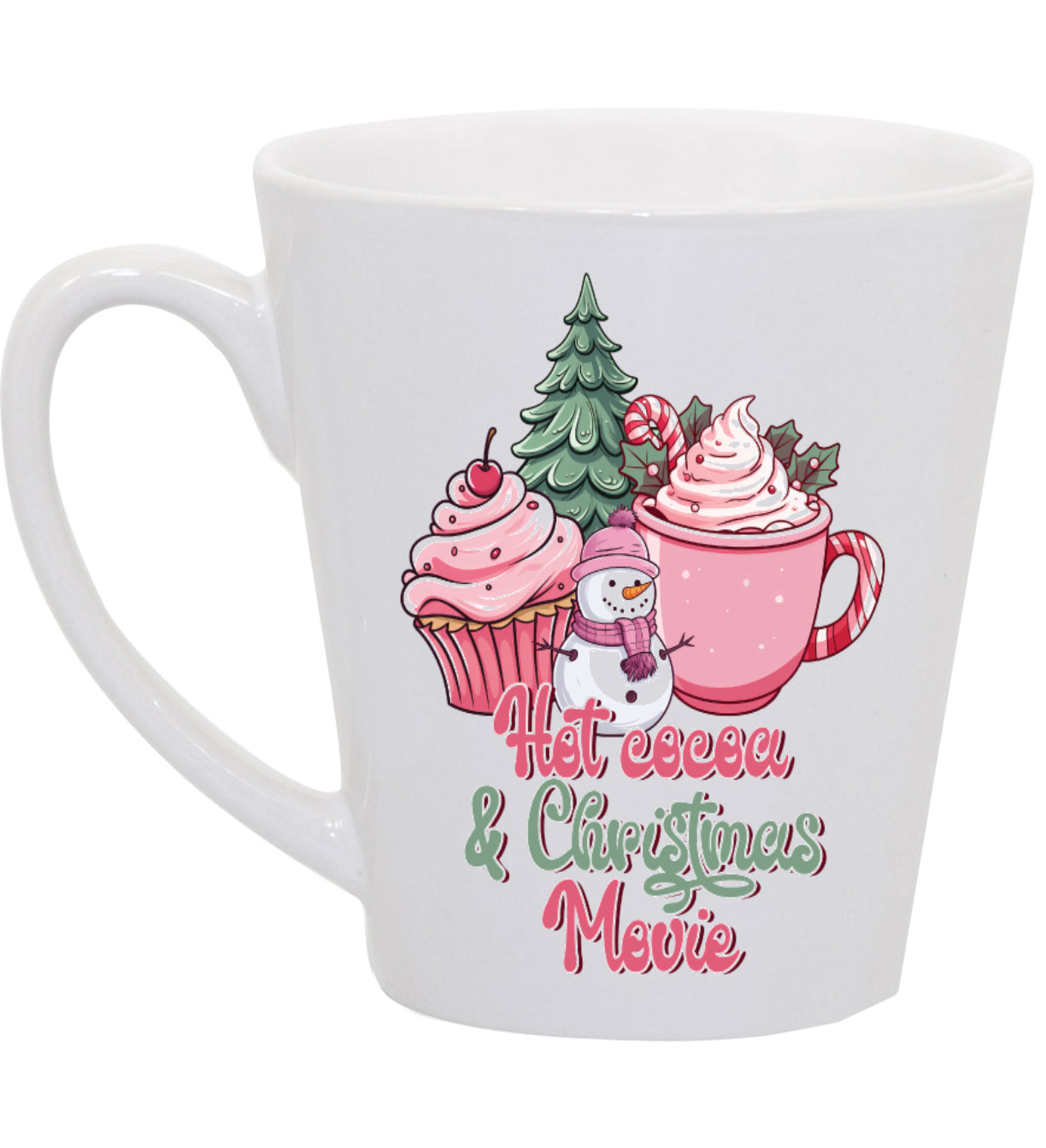 Christmas Movie Watching Coffee Mug with Pink Snowman, 11oz, 15oz, 20oz, Black Ringer Coffee Mug 11oz, Latte 12oz, v3 Ceramic Drinkware