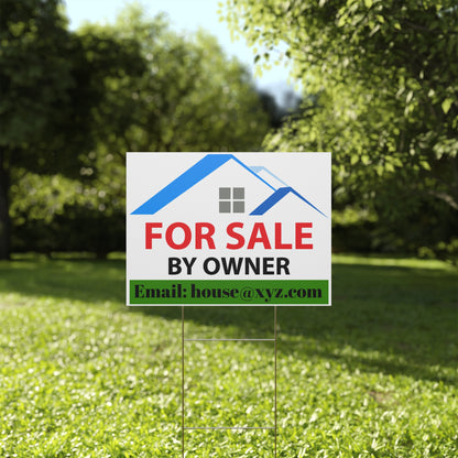 Custom For Sale By Owner yard sign displayed in grass for real estate marketing, open house events, and property advertising