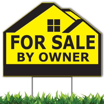 For Sale By Owner Custom Yard Sign, Die Cut to House Shape, 18x24 Inch Yard Sign, Single Side Print, Outdoor, Weatherproof Corrugated Plastic, Metal H-Stake Included, v2