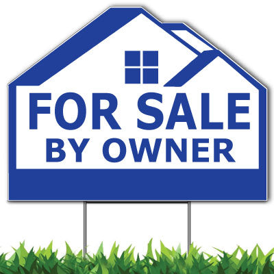 For Sale By Owner Custom Yard Sign, Die Cut to House Shape, 18x24 Inch Yard Sign, Single Side Print, Outdoor, Weatherproof Corrugated Plastic, Metal H-Stake Included, v2